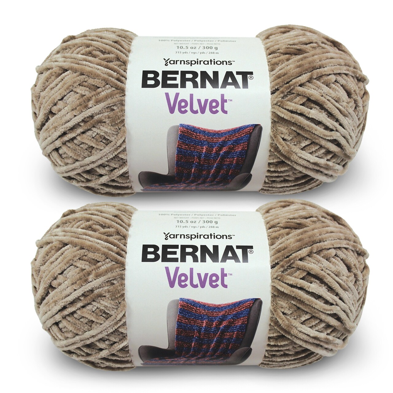 Bernat Velvet Mushroom Yarn - 2 Pack of 300g/10.5oz - Polyester - 5 Bulky - 315 Yards - Knitting/Crochet